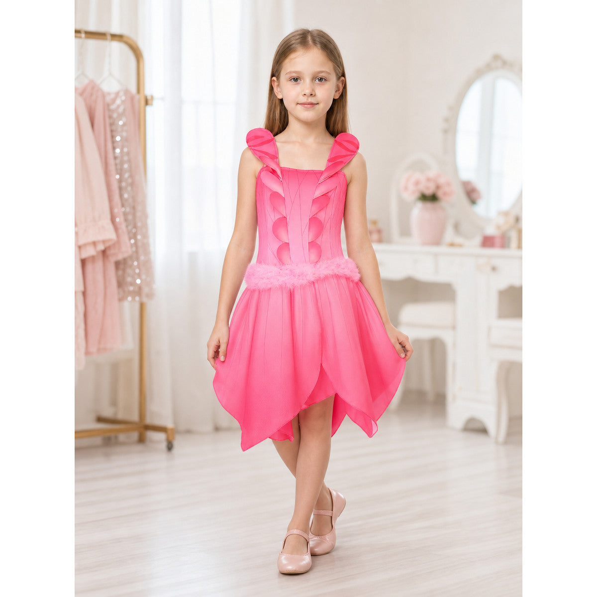 Cosplay Dress with Wings, Belt, and Full Hem