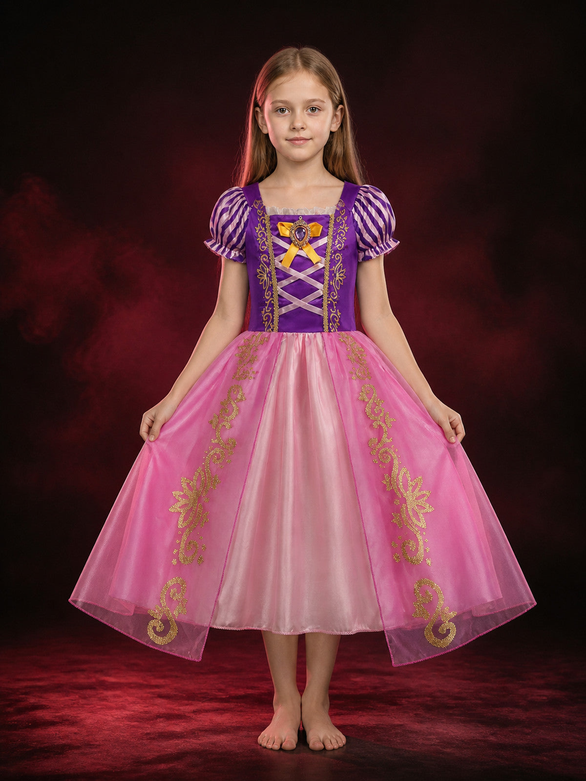 Girls Princess Costume Dress With Purple Bodice And Puffy Pink Skirt - Halloween
