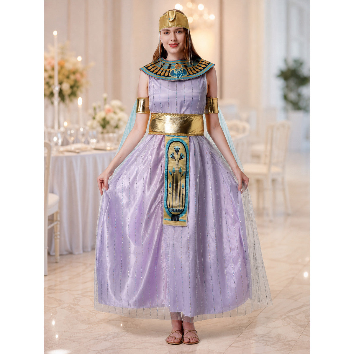 Cleopatra Costume with Long Dress and Egyptian Decorations