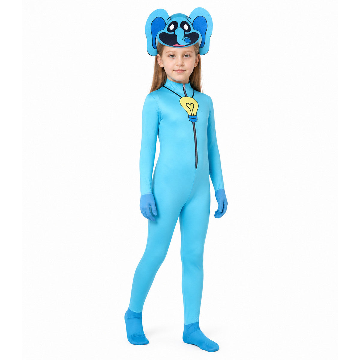 Blue Beast Costume from Poppy Playtime with Ears and a Light Bulb Costumes detail