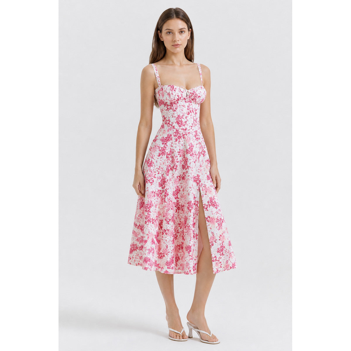 Strappy Dress with Floral Print and Ruching Costume Dresses detail