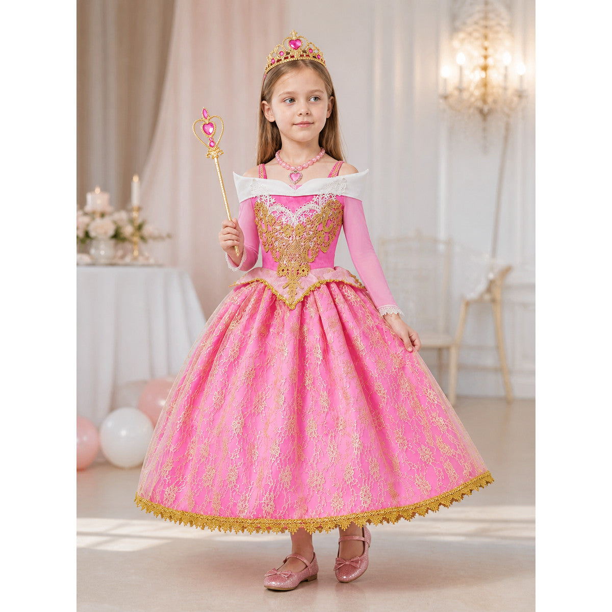 Pink and Gold Princess Costume with Accessories lifestyle view