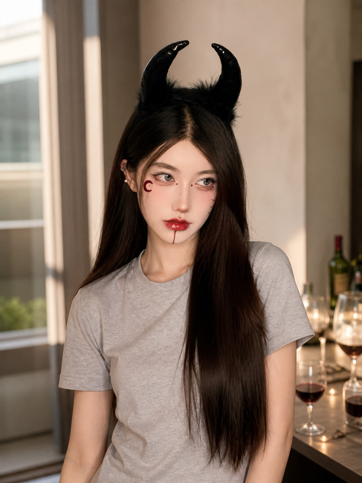 Halloween Carnival Headband with Black Horns lifestyle view