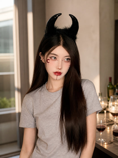 Halloween Carnival Headband with Black Horns lifestyle view