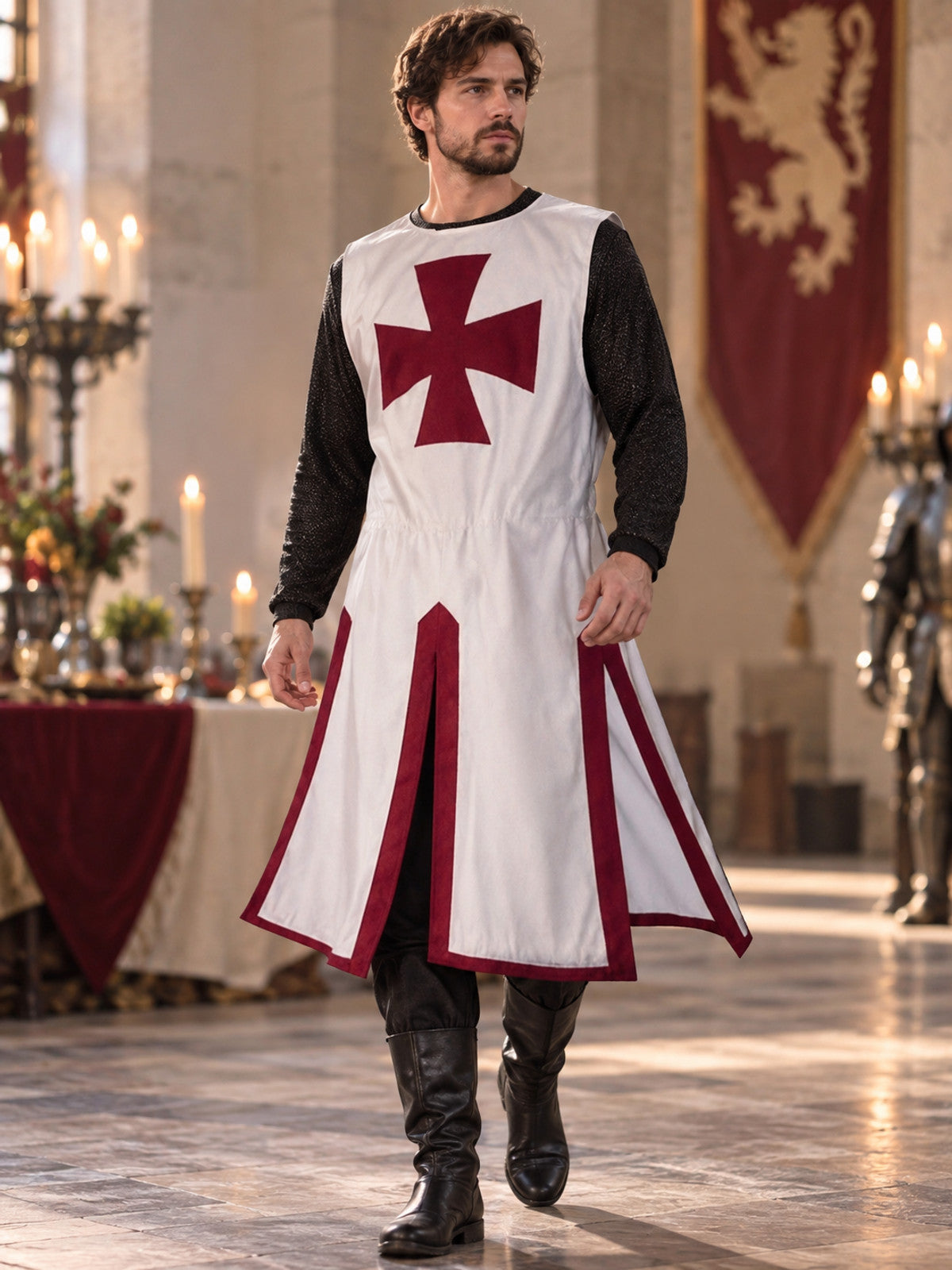 Medieval Crusader Tunic White with Cross