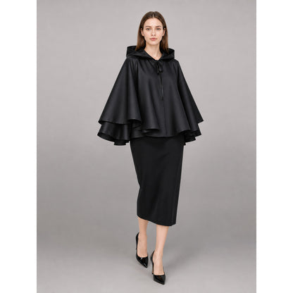 Long Black Hooded Carnival Cape lifestyle