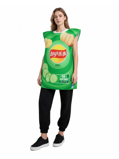 Costume in the shape of a Lay’s potato chip bag with a cucumber print product detail