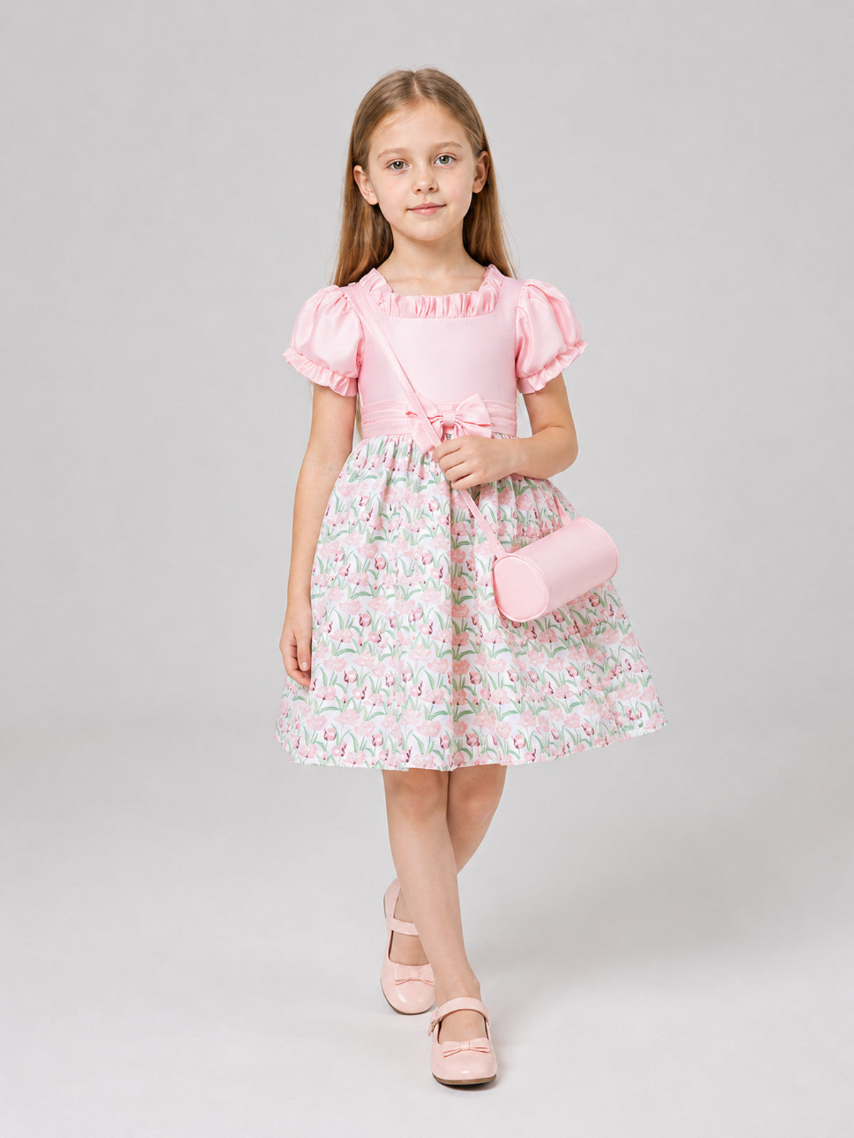 Princess Dress with Puff Sleeves for Flower Girls