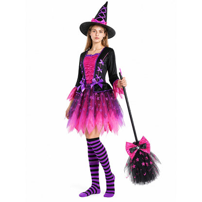Halloween Witch Costume with Hat and Broom Costume Headwear detail