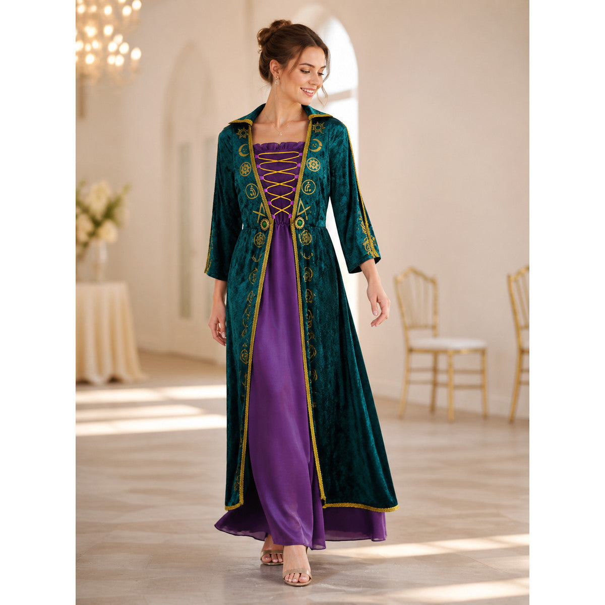 Long-Sleeve Lace-Up Cosplay Dress lifestyle view