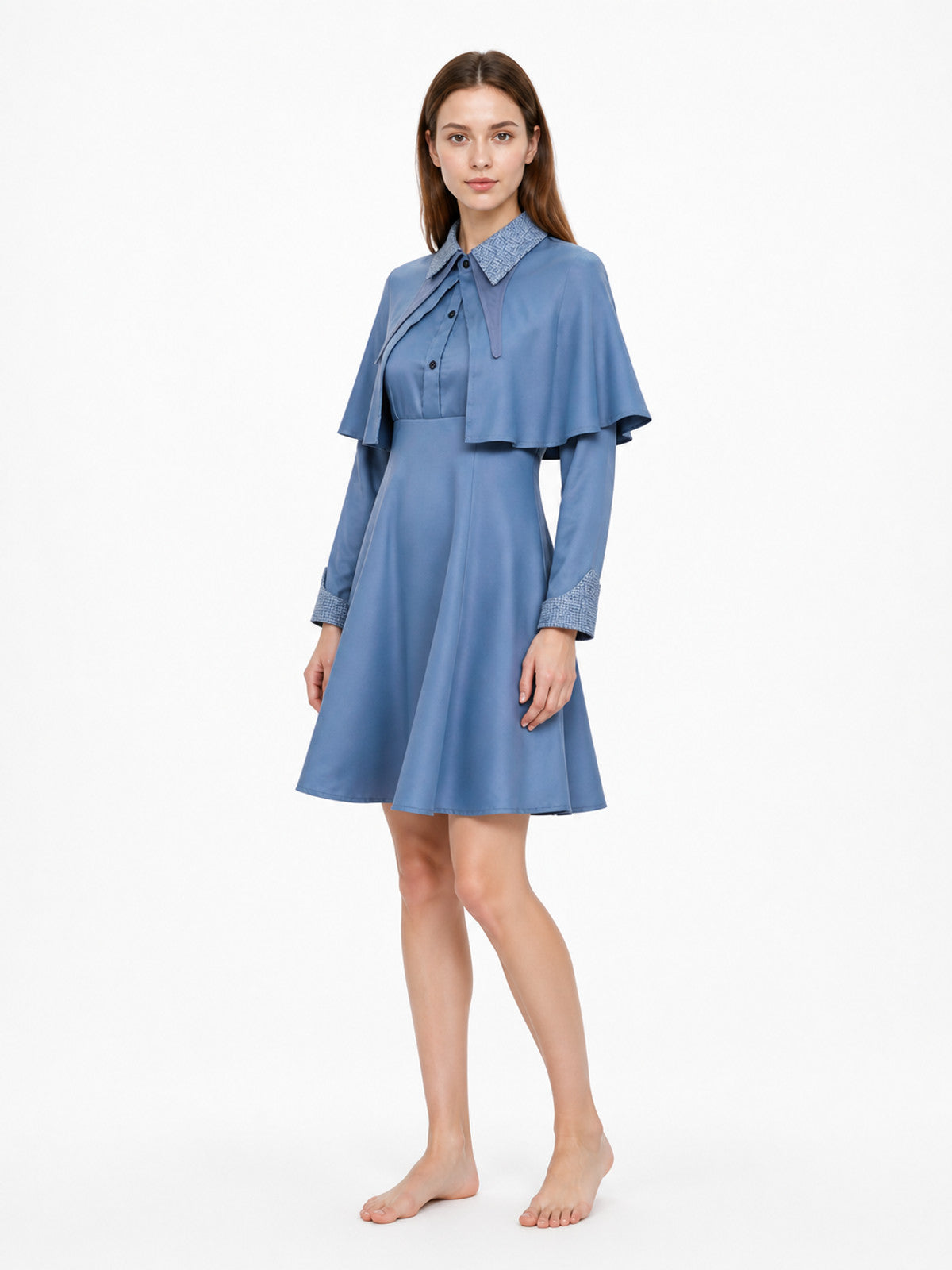 Blue Cosplay Dress with Cape and Collar Costume Dresses detail