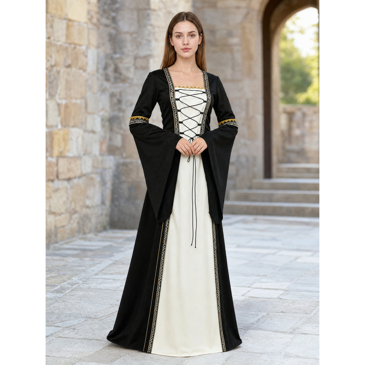 Medieval Halloween Costume Dress with Lace-Up Detail