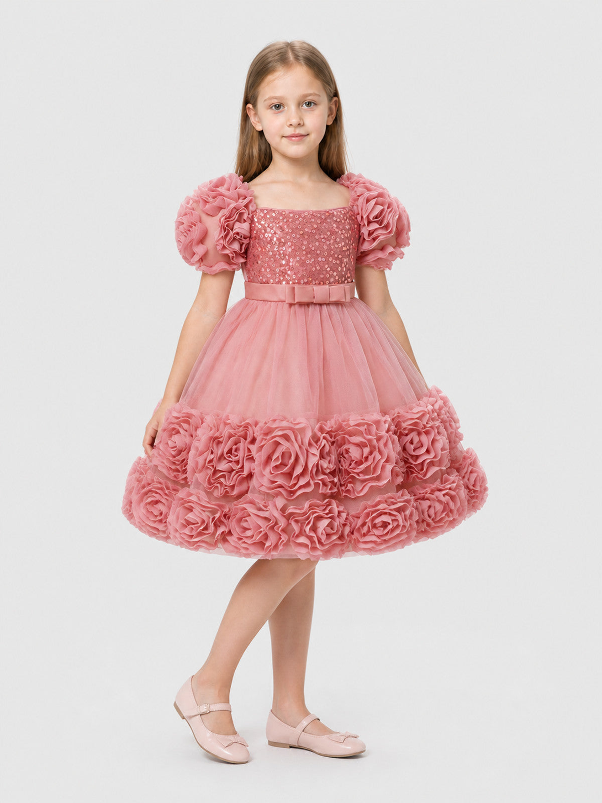 Festive Sequin Dress with Full Skirt and Bow