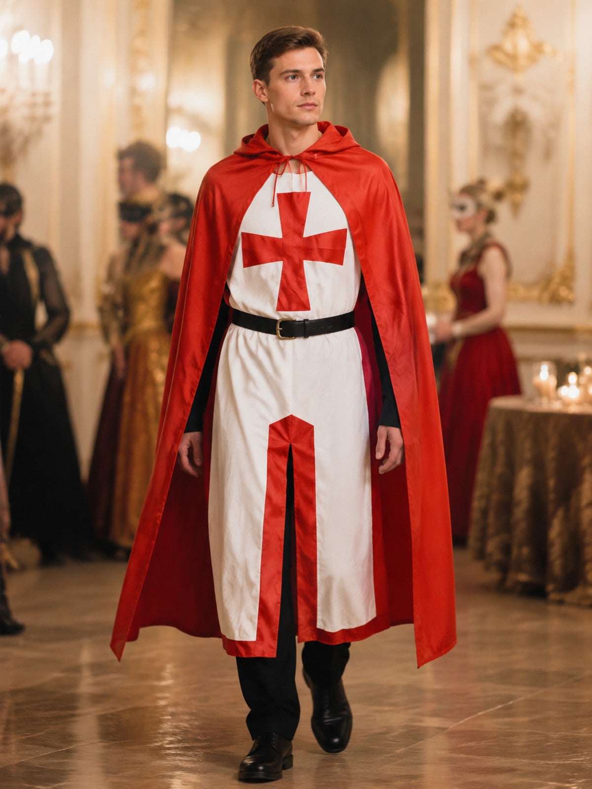 Hooded Knight Costume with Red Cape lifestyle view