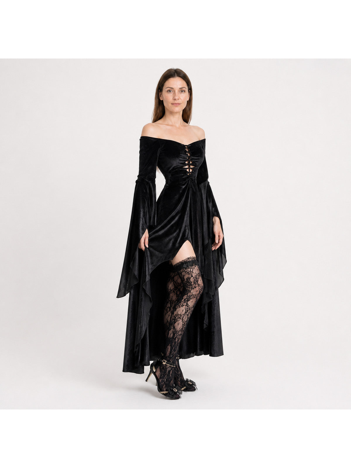 Black Gothic Off-the-Shoulder Asymmetrical Dress Costume Dresses detail