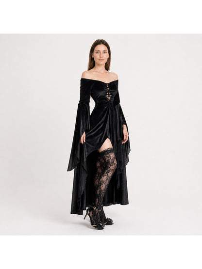 Black Gothic Off-the-Shoulder Asymmetrical Dress Costume Dresses detail