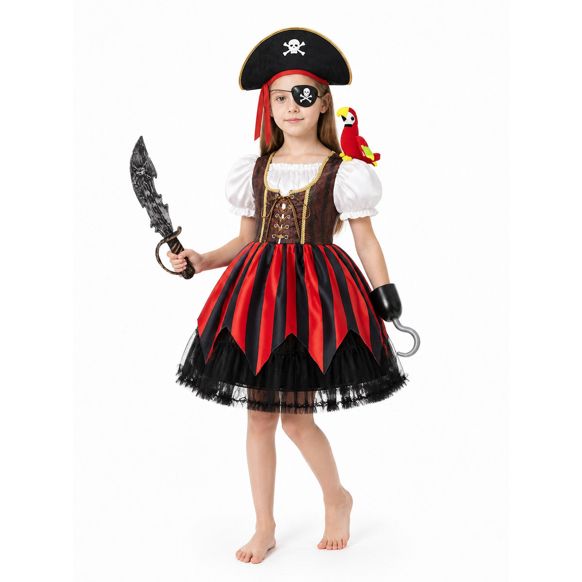 Pirate Costume with a Red-and-Black Striped Dress Costume Dresses detail