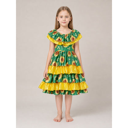 Girl's tiered dress with ruffles and flowers