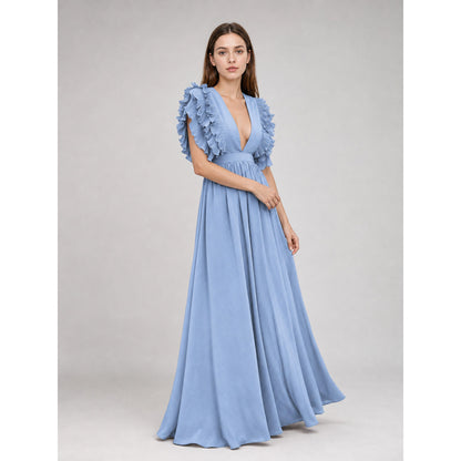 Light Blue Maxi Dress with a Deep V-Neck