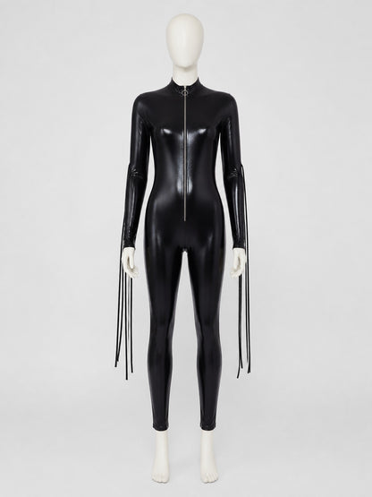 Black Fitted Jumpsuit with Cat Ears and Mask