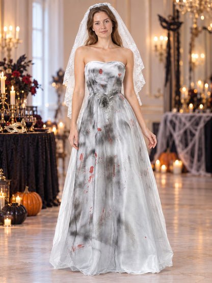 Ghost Bride Carnival Costume White with Lace Veil