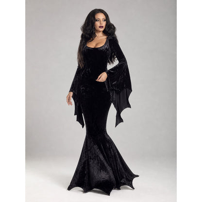 Black Cosplay Dress with Bat-Wing Sleeves Costume Dresses detail