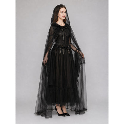 Gothic Hooded Costume with Sheer Cape side view