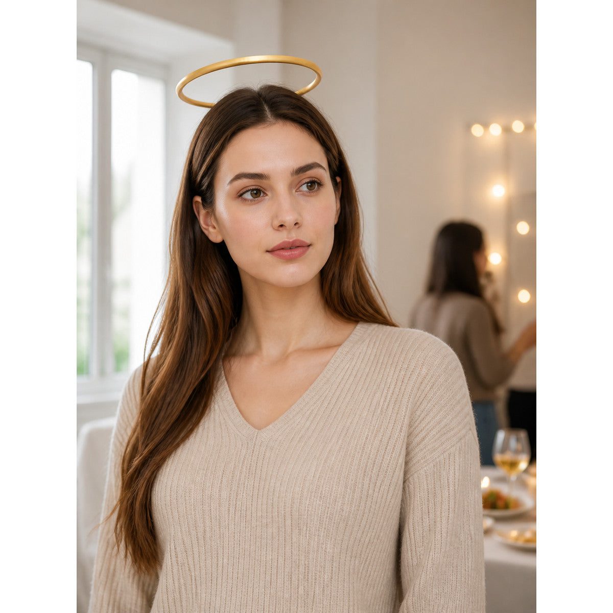 Orange-Gold Carnival Halo Headband for Halloween and Cosplay lifestyle view