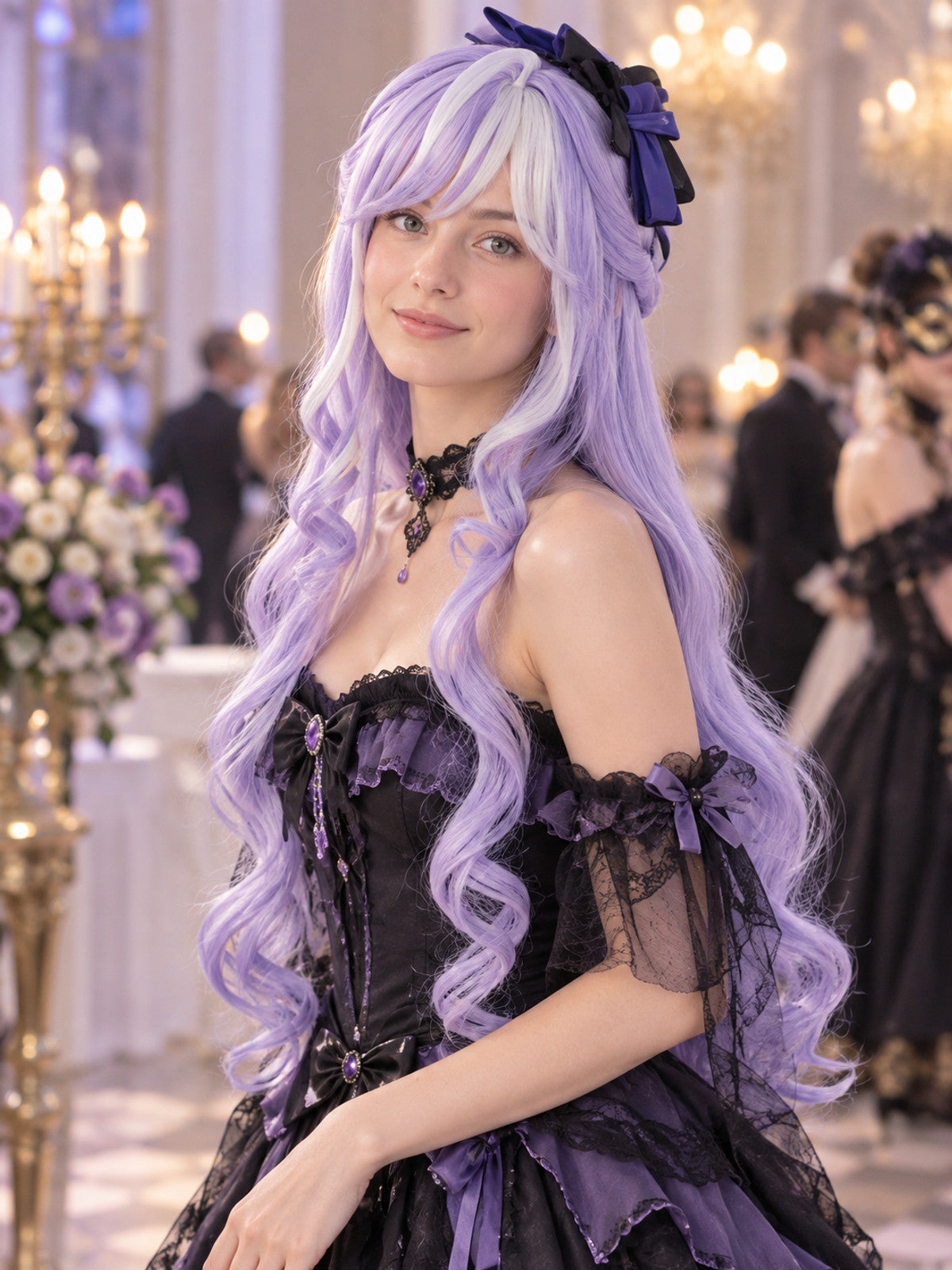Light Purple Wavy Cosplay Wig with Bangs