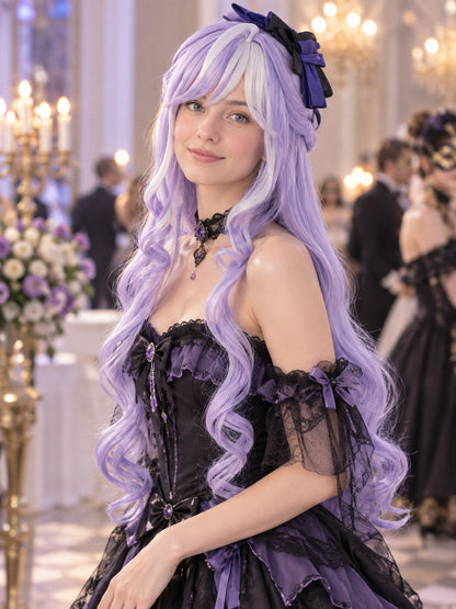 Light Purple Wavy Cosplay Wig with Bangs