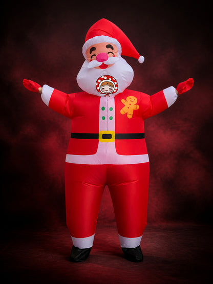 Inflatable Santa Claus Costume with Gingerbread Pattern - Red Christmas Jumpsuit