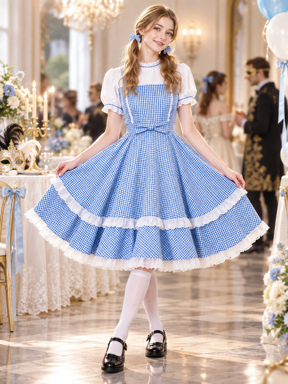 Dorothy Blue Plaid Cosplay Dress with Bow