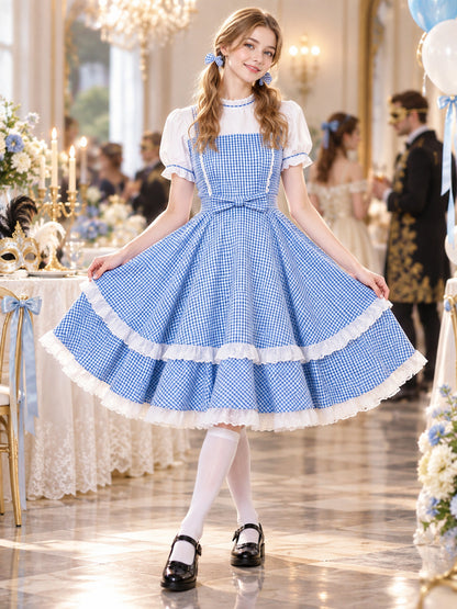 Dorothy Blue Plaid Cosplay Dress with Bow