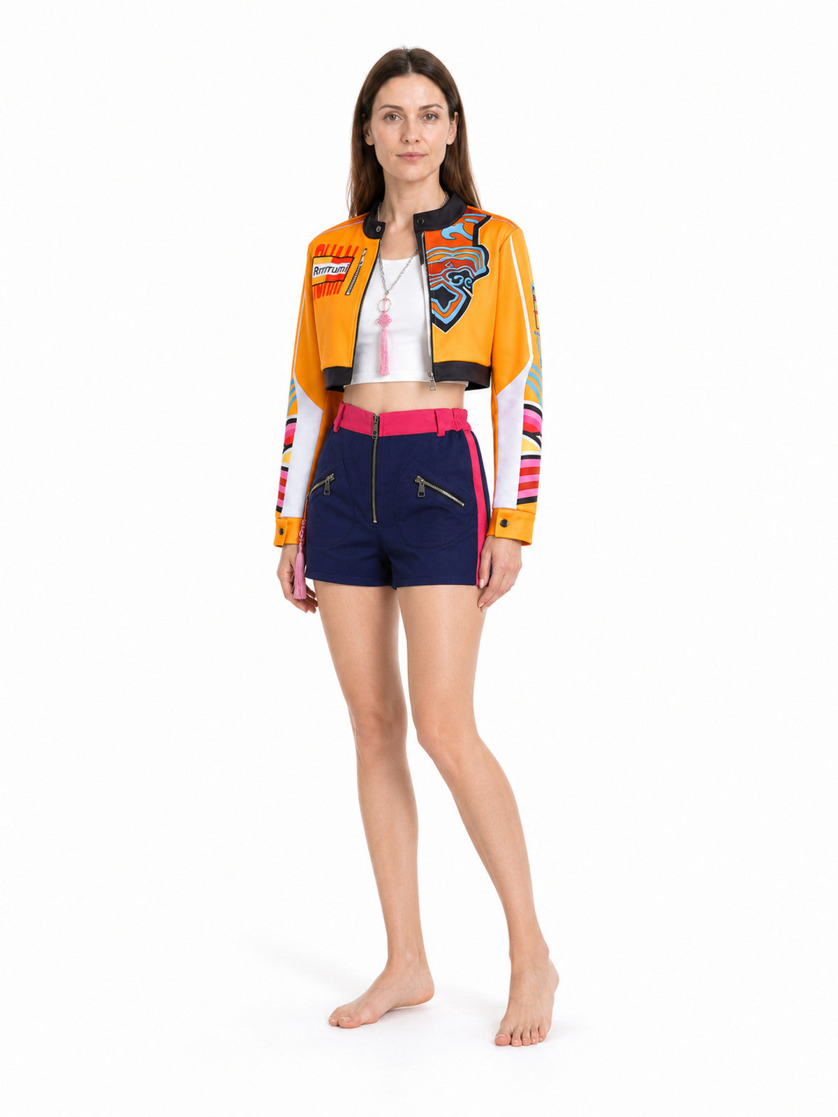 Rumi Children's Cosplay Costume: Orange Jacket and Blue Shorts Costumes detail