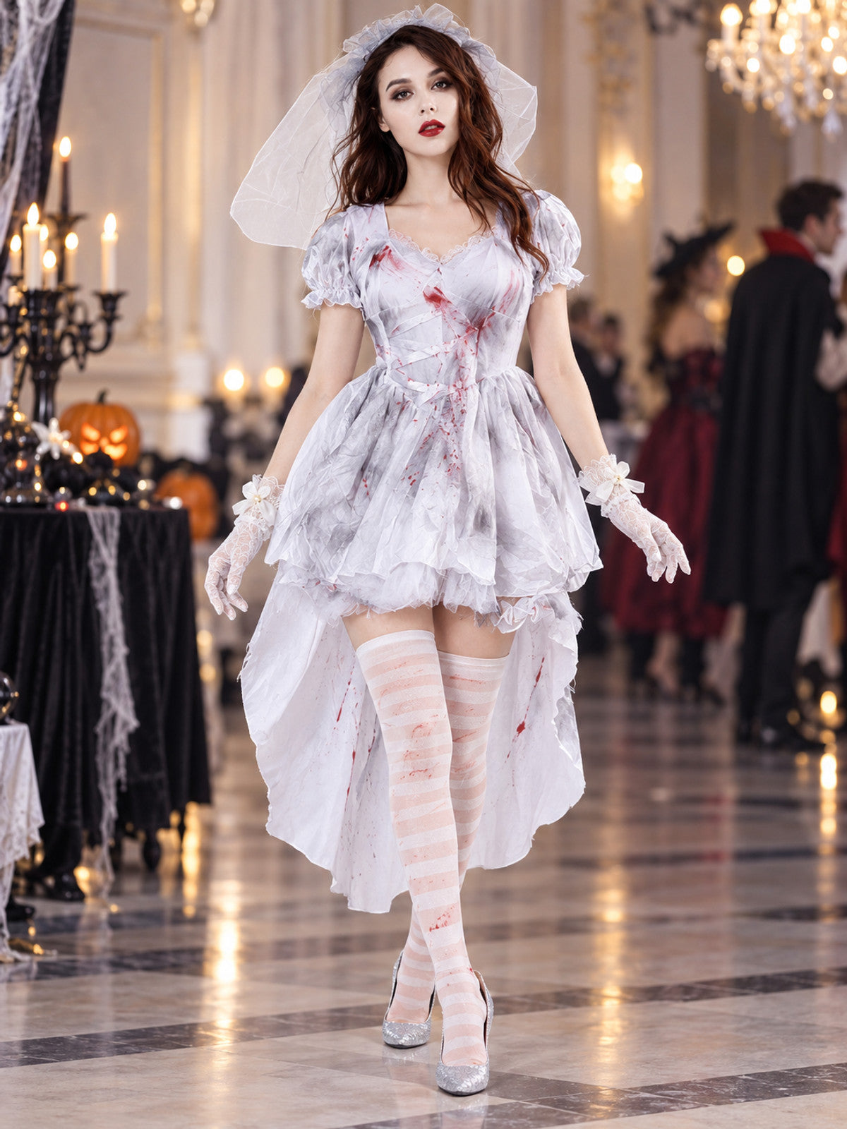 Vampire Carnival Costume with White Dress and Fake Blood