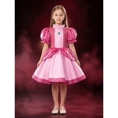 Girls Peach Princess Costume Dress, Puffy Sleeves Ball Gown Halloween Cosplay main product view