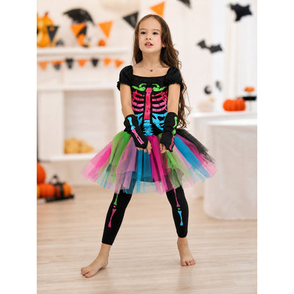 Skeleton costume with a multicolored skirt lifestyle view