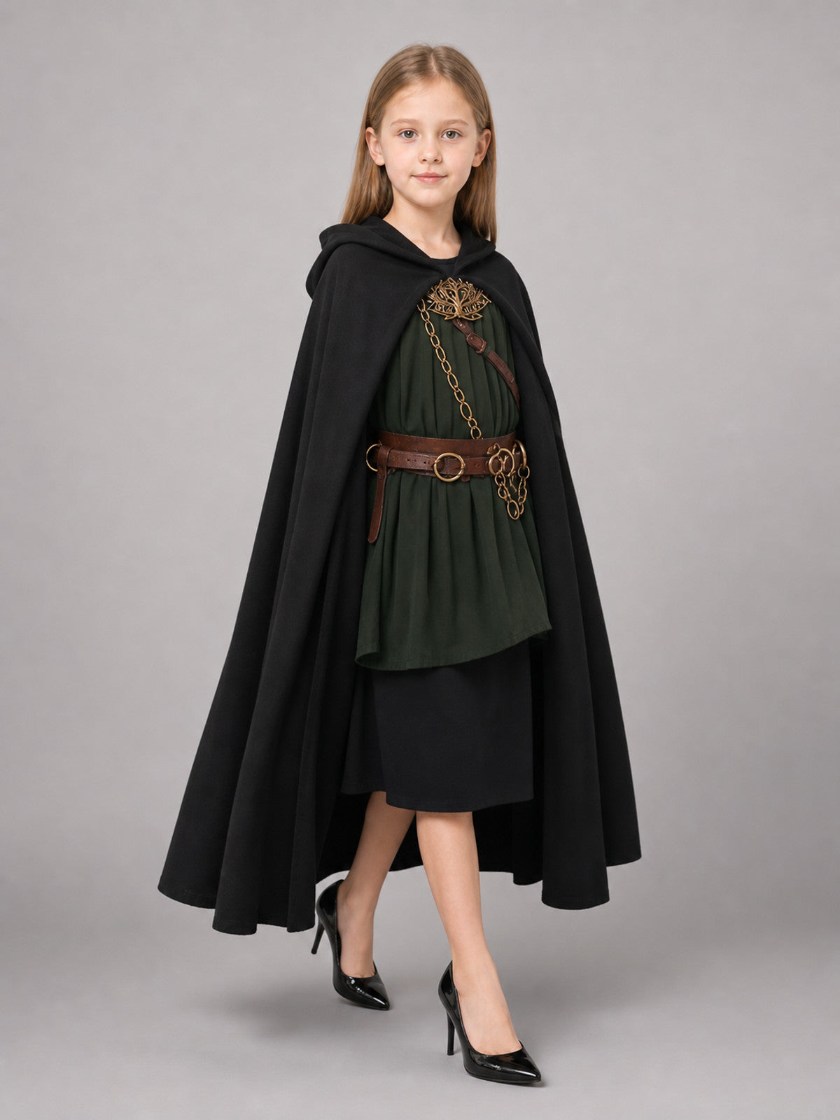 Medieval Black Hooded Costume Cloak