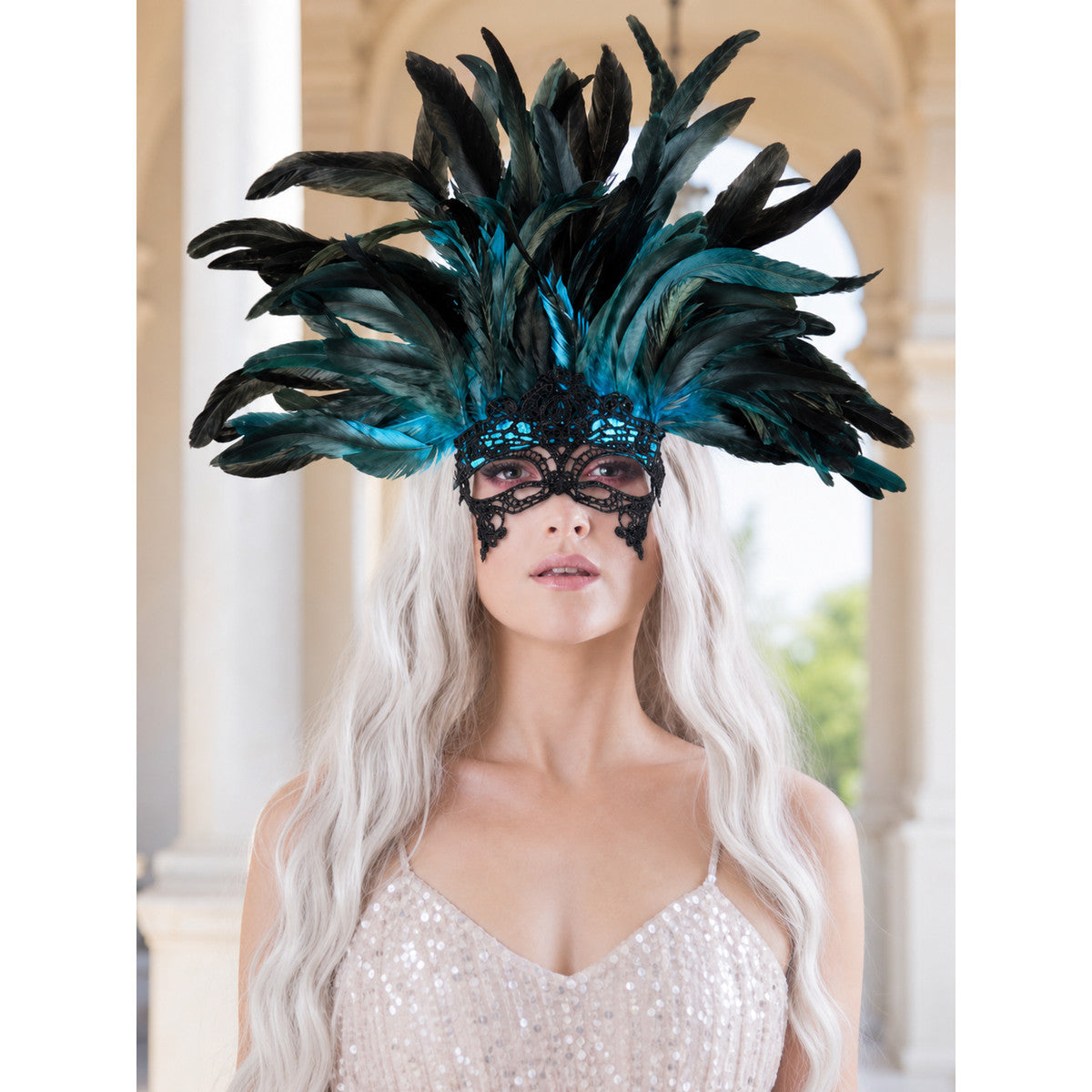 Carnival Feather Headpiece with Mask lifestyle