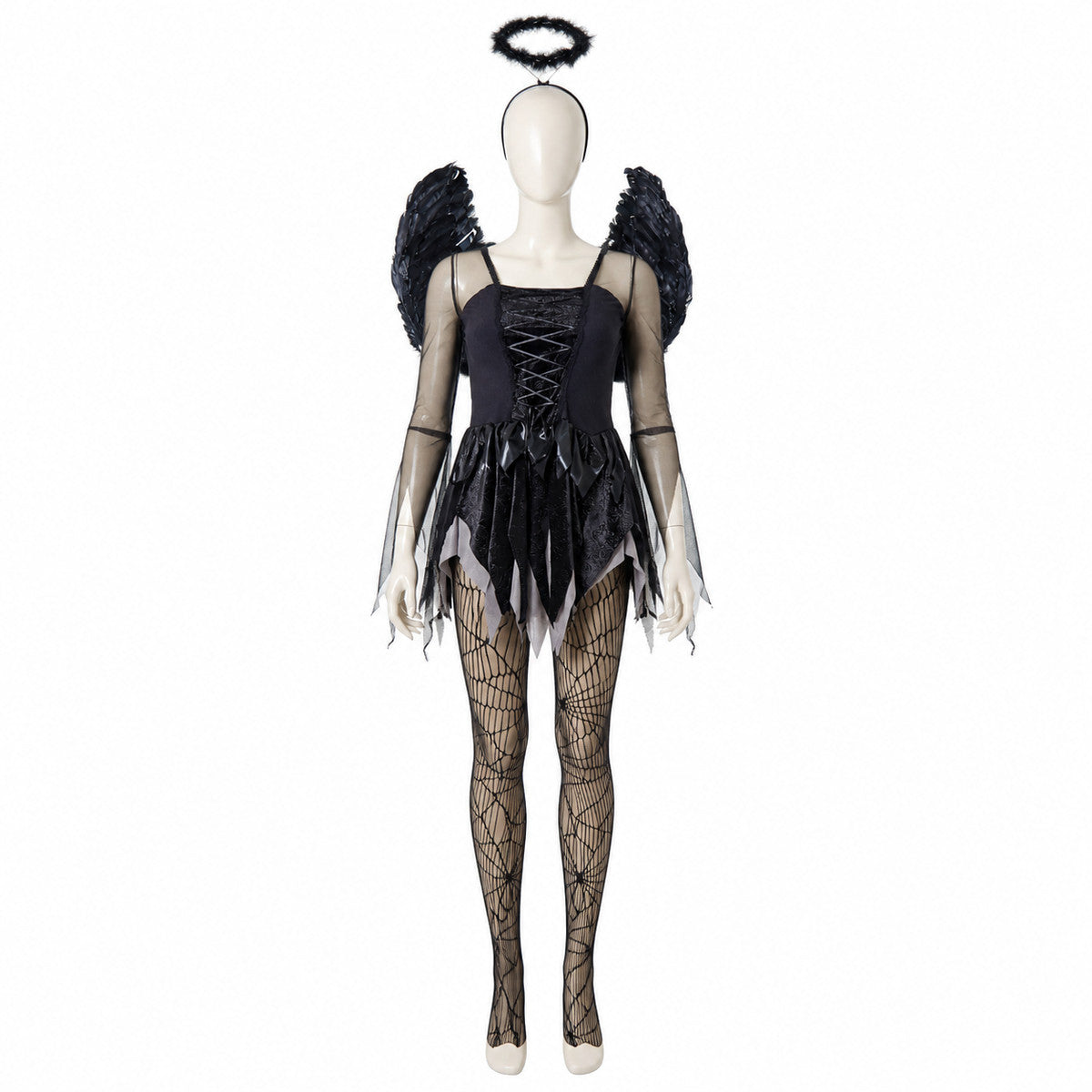 Black Angel Costume with Wings and Halo Costumes detail