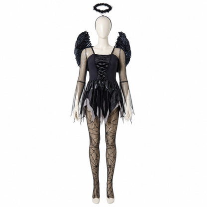 Black Angel Costume with Wings and Halo Costumes detail