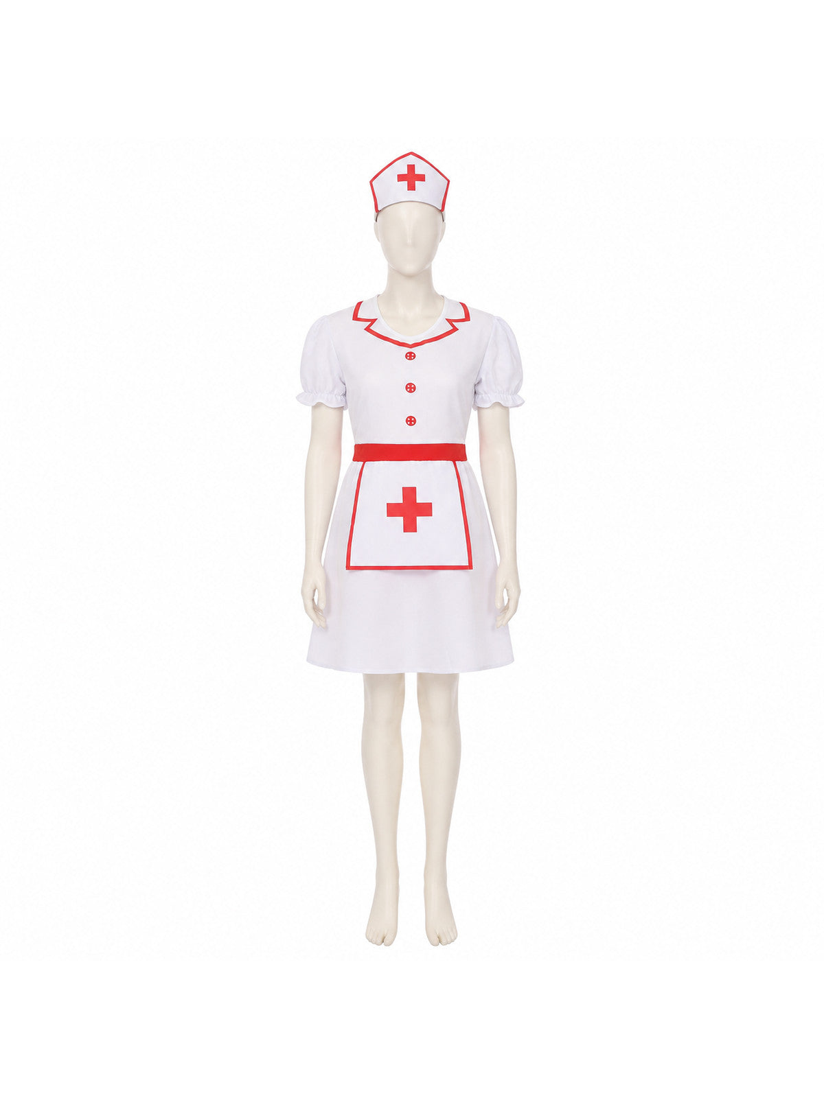 White Nurse Costume with Red Cross and Cap