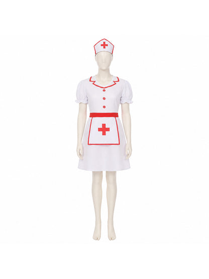 White Nurse Costume with Red Cross and Cap