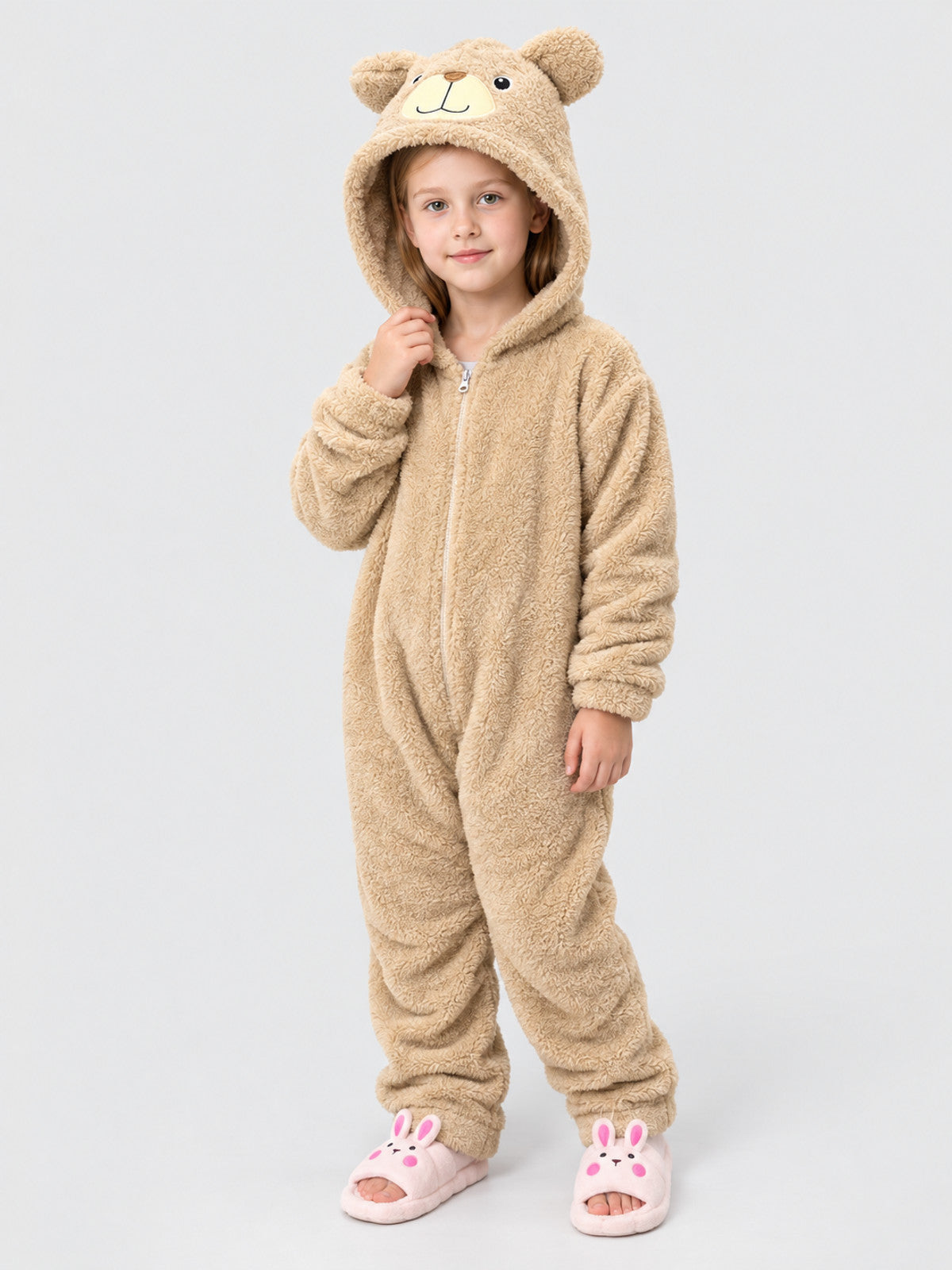 Kids' Flannel Hooded Pajama Jumpsuit with Ears