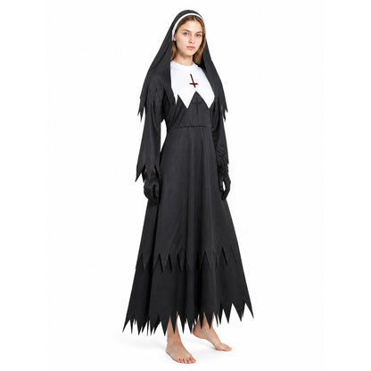 Black Long Dress with Cross and Torn Edge Costume Dresses detail