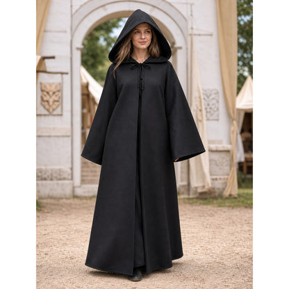 Long Black Hooded Carnival Cloak lifestyle view