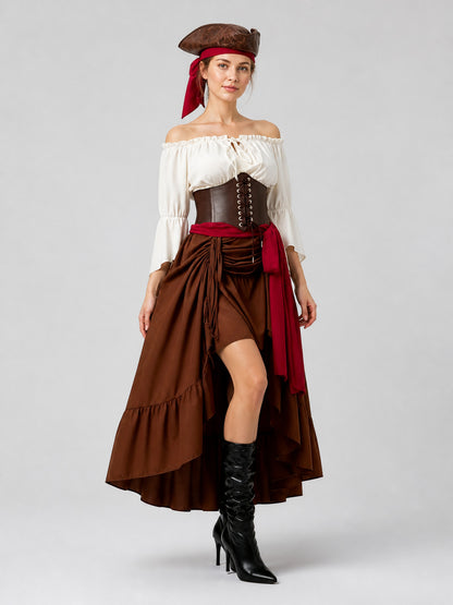 Long Pirate Skirt with Corset Waist and Ruffles Costumes detail