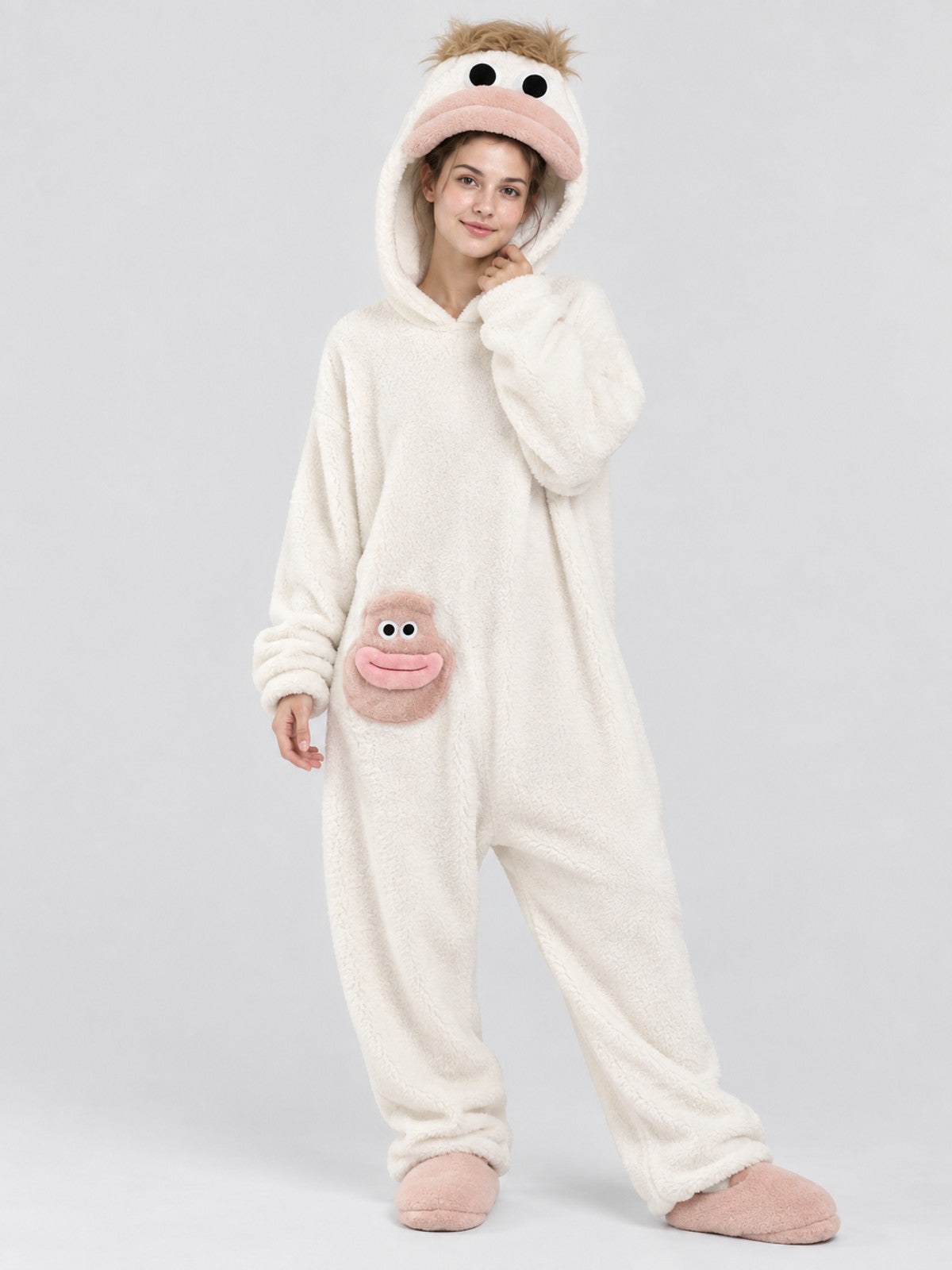 Insulated White Kigurumi Pajama with Hood