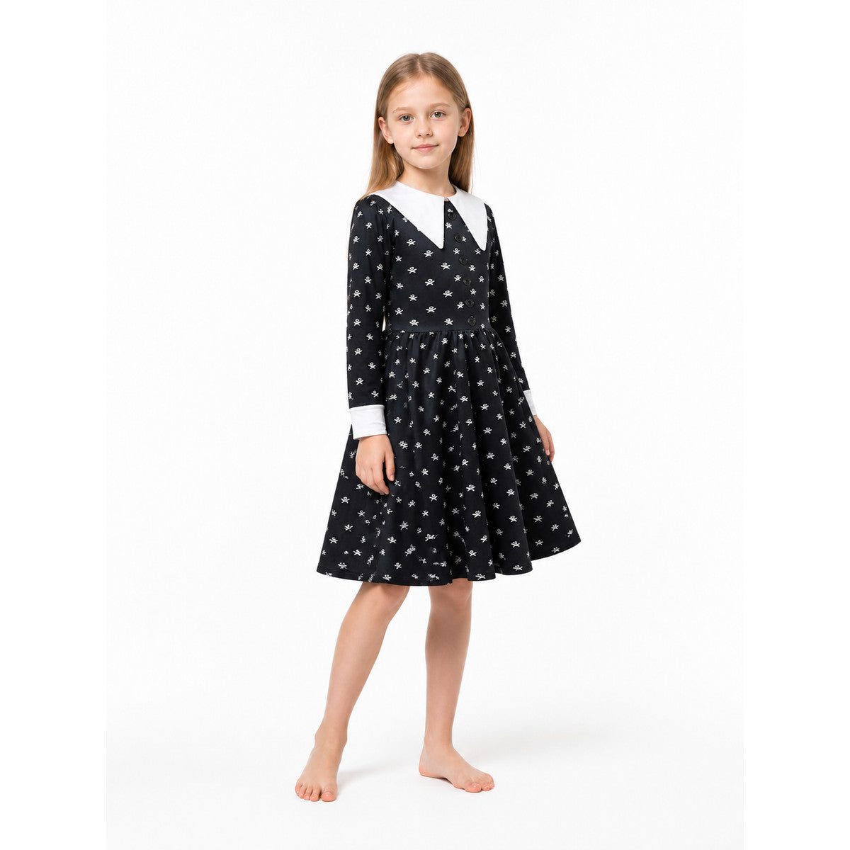 Children's Carnival Dress with Skulls and a White Collar Costume Dresses detail