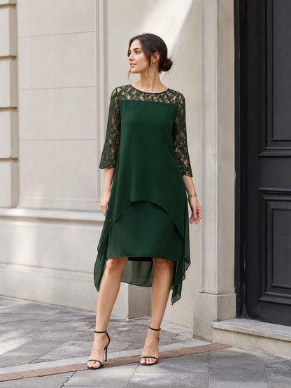 Dress with Lace Inserts and an Asymmetrical Hem